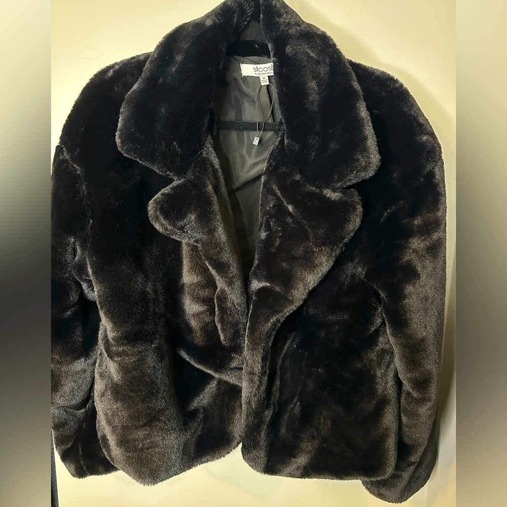 SLANE Black Teddy Jacket Plush Faux Fur Cropped